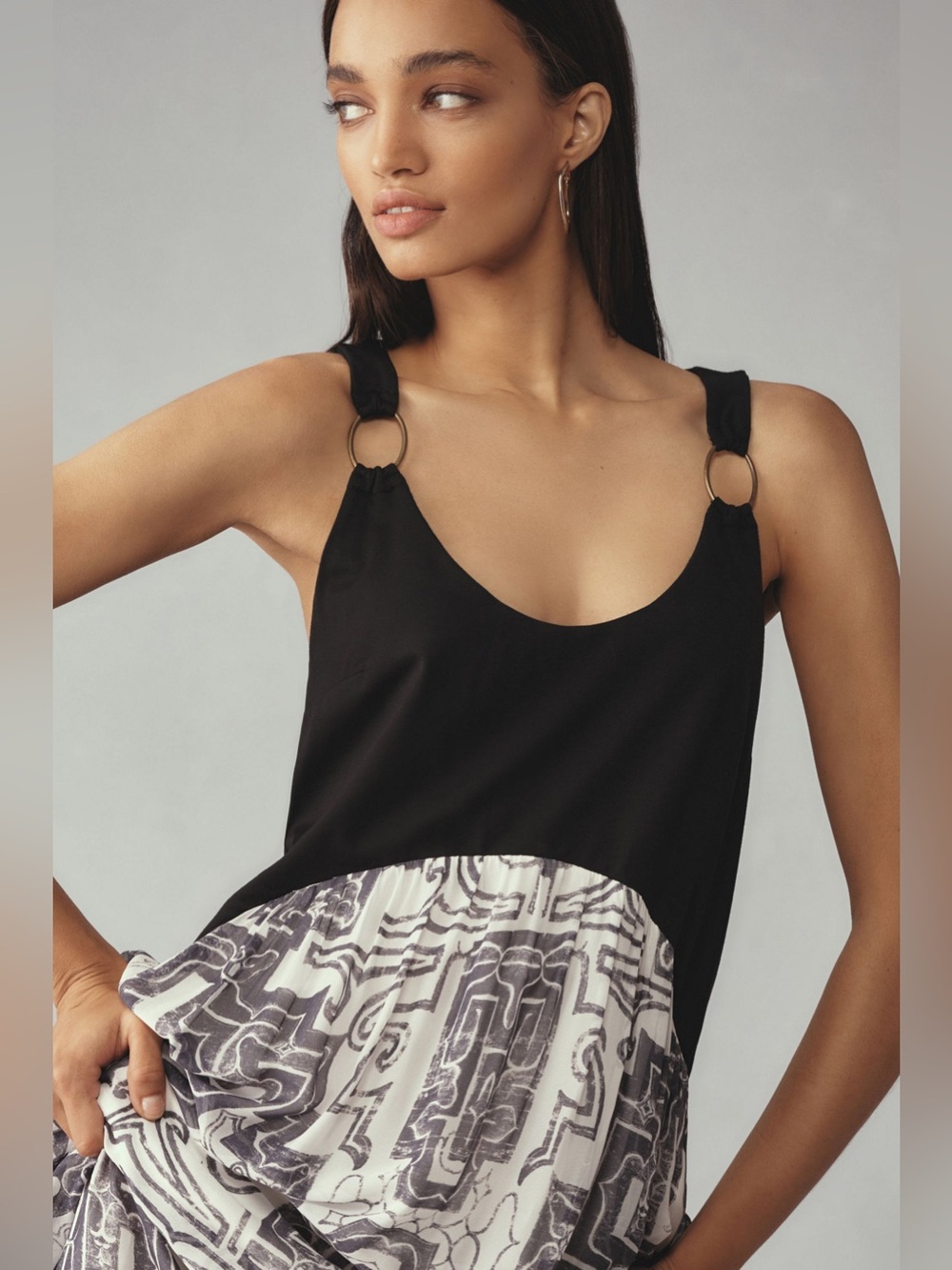 Anthropologie abstract Black White bohemian Maxi dress eccentric indie unique M - Picture 3 of 7